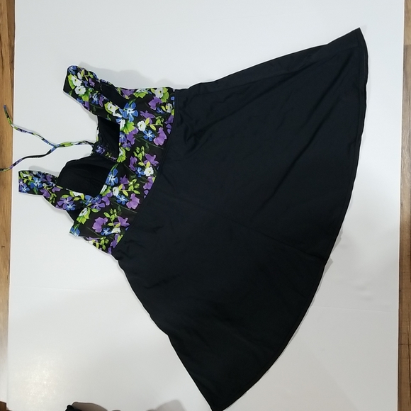 BLAIR Black Blue & Purple Pansie One Piece Dress Swimsuit - Picture 4 of 15